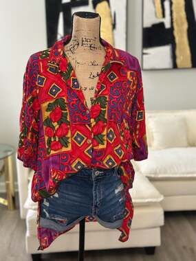 Vintage Kathryn Deene New York 100% Rayon Floral Button Down Plus Size 22/24